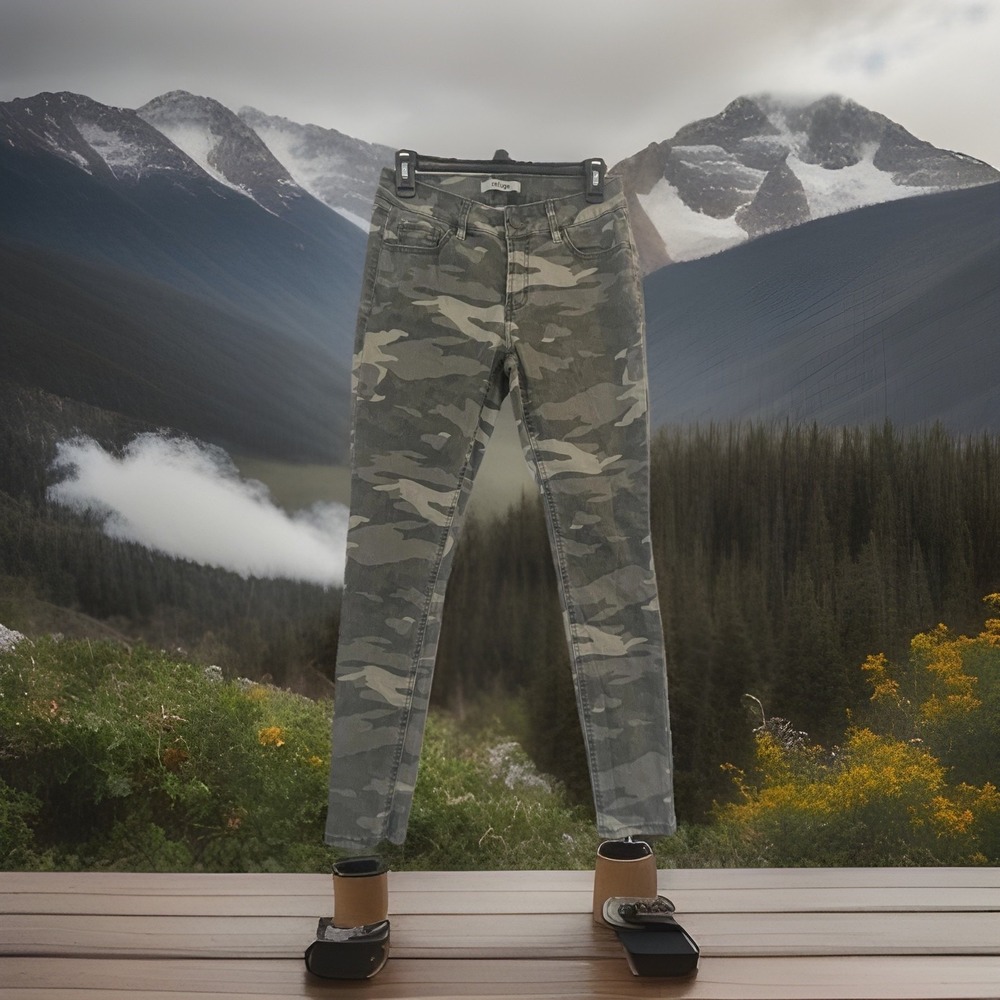 Refuge Jeans Womens 4 Green Camo Skinny Stretch Pants Mid Rise Ankle Length‎